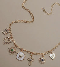 Load image into Gallery viewer, Charm necklace – heart cross sunburst stone ￼
