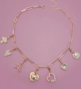 Bow Heart multi charm necklace