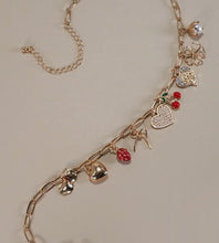 Load image into Gallery viewer, Multi charm bow cherry heart necklace ￼
