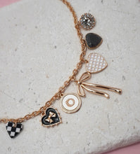 Load image into Gallery viewer, Charm necklace – bow checker heart rhinestone

