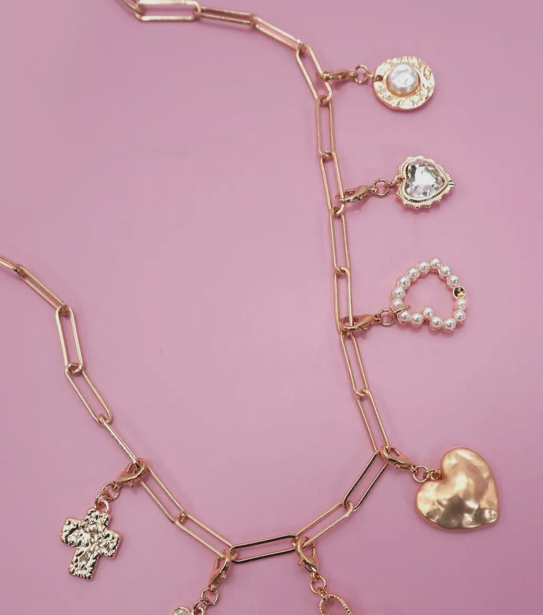 Bow Heart multi charm necklace