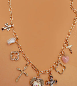 Charm necklace – clover cross porcelain flower