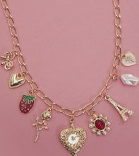 Load image into Gallery viewer, Charm necklace – heart bow rose, strawberry rose Eiffel ￼
