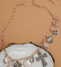 Load image into Gallery viewer, Charm necklace – clover cross heart bow porcelain
