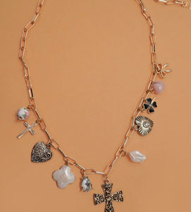 Charm necklace – clover cross heart bow porcelain