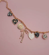 Load image into Gallery viewer, Charm necklace – bow checker heart rhinestone
