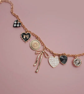 Charm necklace – bow checker heart rhinestone