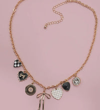 Load image into Gallery viewer, Charm necklace – bow checker heart rhinestone
