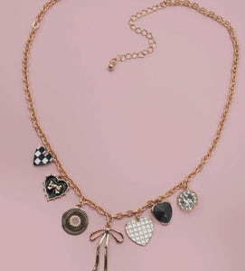 Charm necklace – bow checker heart rhinestone