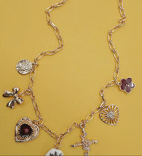 Load image into Gallery viewer, Charm necklace – heart porcelain flower bow cross
