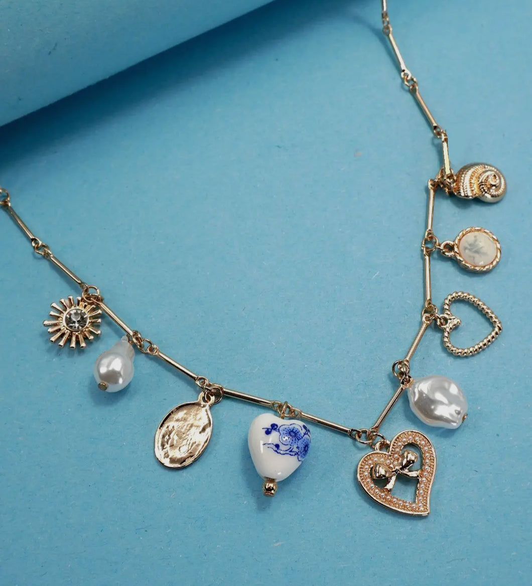Necklace – ceramic porcelain heart pearl