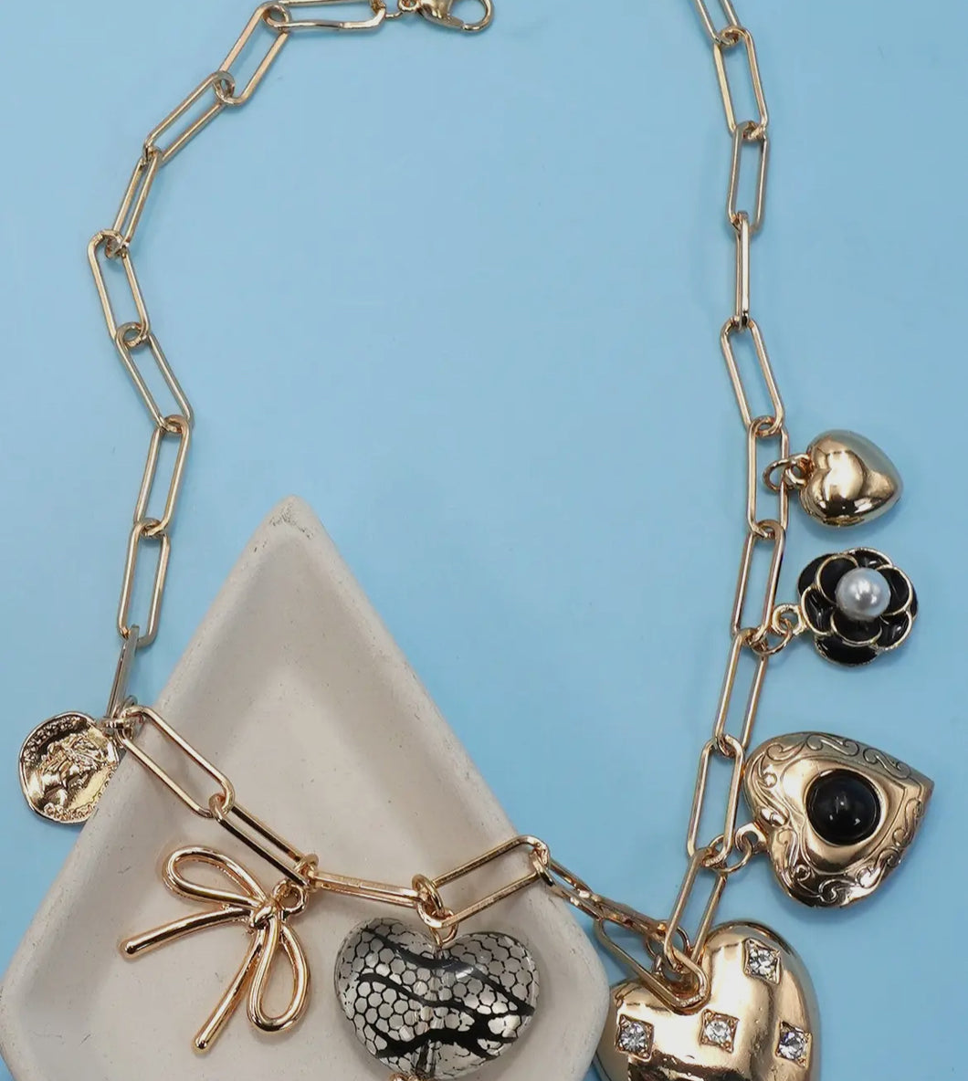 Necklace – lace heart, flower, locket, charms