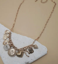 Load image into Gallery viewer, Charm necklace – custard bow heart pearl link
